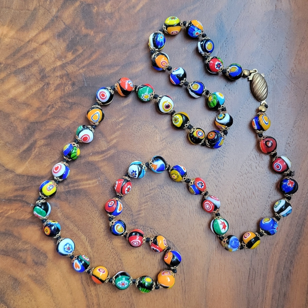 Vintage Murano Millefiori Glass Necklace from Venice Italy